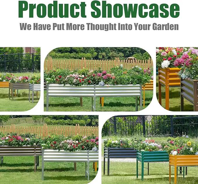 Land Guard Galvanized Raised Garden Bed with Legs, 96×24×32in Raised Garden Beds Outdoor with Drainage Holes, Planter Boxes Outdoor for Backyard, Patio, Balcony, 800lb Capacity, Green by GreenHaven Gardens