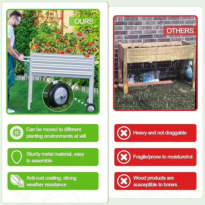 Galvanized Raised Garden Bed with Legs, Metal Raised Planter Box with Drainage Holes Outdoor Elevated Garden Bed on Wheels for Backyard, Patio, Balcony by GreenHaven Gardens
