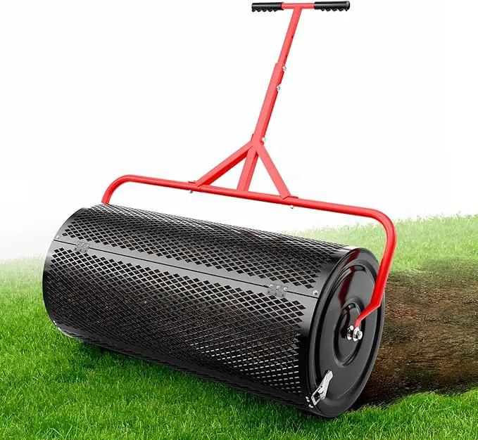 Compost Peat Moss Spreader for Lawn, 30 Inch Compost Roller Spreader with Adjustable T-Shaped Handle, Upgraded Side Clasps, Durable Lightweight Metal Roller, Lawn Garden Yard Care by GreenHaven Gardens