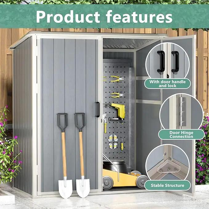 Aoxun Outdoor Storage Shed 5 x 3FT, Resin Shed with Floor and Lockable Door, Plastic Sheds for Garbage Can, Tool, Accessories, Lawn, Garden - Grey by GreenHaven Gardens