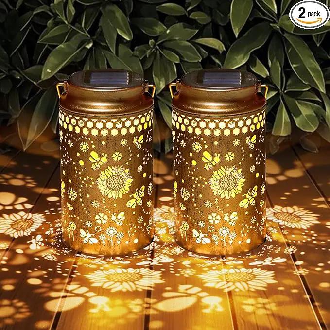 2 Pack Bee Solar Lanterns Outdoor Waterproof, Metal Hanging Lights Decorations for Garden Yard Lawn Patio, Bee Gifts for Women Mom Grandma Aunt Mother in Law Christmas by GreenHaven Gardens