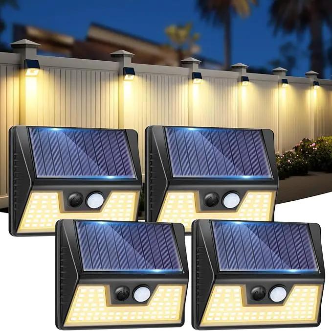 4 Pack Solar Fence Lights, Waterproof Motion Sensor Deck Outdoor, Warm White LED Outside Wireless for Wall Yard Steps Stairs Garden - Black by GreenHaven Gardens