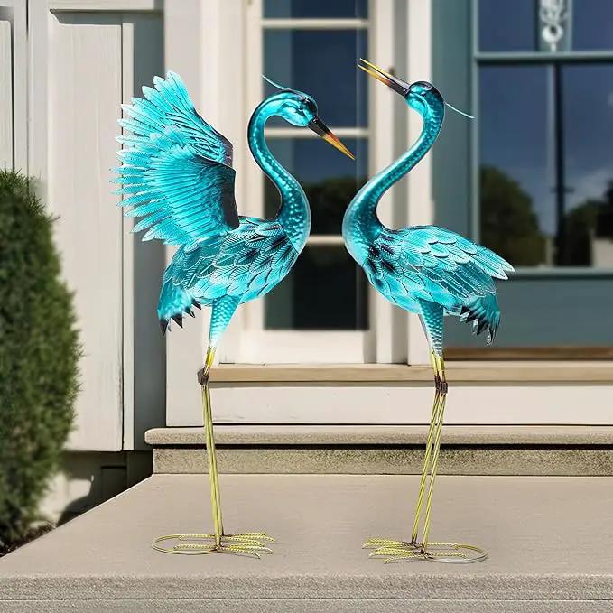 36.75" Metal Crane Garden Statue - Handmade Oversize Heron Sculptures with Stable Ground Stakes, Backyard Large Bird Decoration, Metal Garden Art. by GreenHaven Gardens