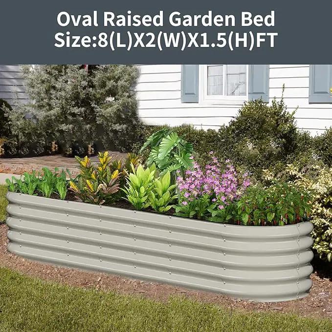Kesfitt Galvanized Raised Garden Bed Kit,18" Tall 7-in-1 Outdoor Metal Planter Boxes with Safety Edging,8×2×1.5FT Modular Large Steel Raised Beds for Gardening Vegetables Fruits Flower by GreenHaven Gardens