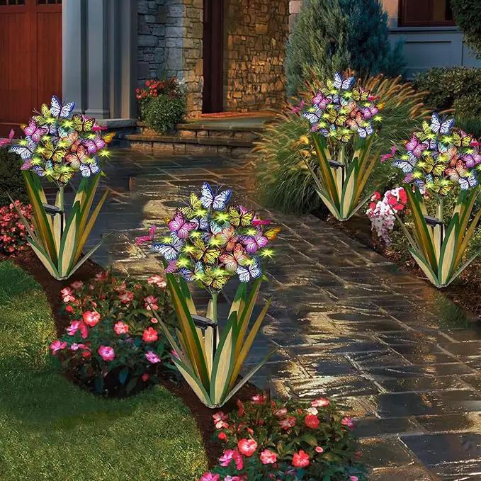 Solar Metal Agave Butterfly Flower Stick Garden Sculpture Outdoor Gift Solar Garden Christmas Lights Swaying Butterfly Garden Lights Solar Outdoor (2 PCS Light Green) by GreenHaven Gardens