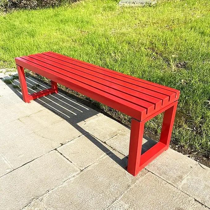 Weatherproof Metal Dining Bench, Outdoor Bench Backless Patio Bench 2-Person Farmhouse Bench Garden Bench for Kitchen, Living Room, Entryway(Red,40in) by GreenHaven Gardens