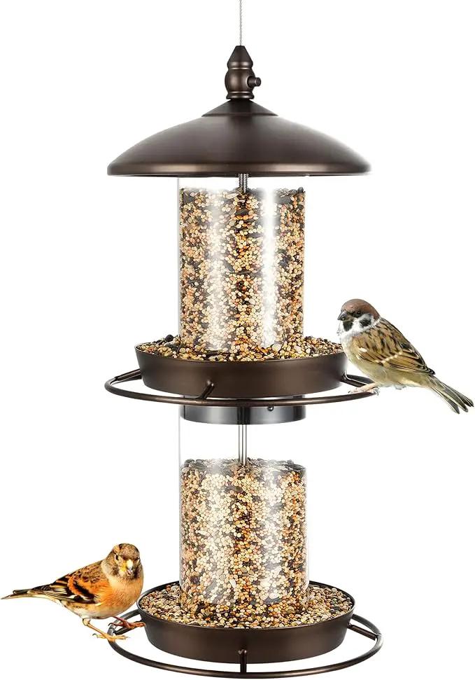 Backyard Expressions 2-Tier Bird Feeder with Sure-Lock Cap and Hanging Hook, Wild Bird Feeders - 4.5 lb Seed Capacity by GreenHaven Gardens
