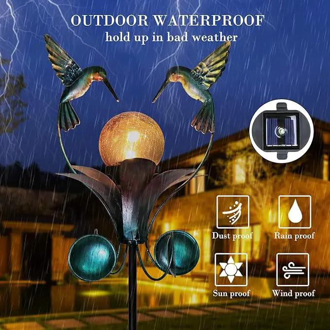 VCUTEKA Solar Lights Outdoor Metal Garden Stake Waterproof Crackle Glass Globe Garden Decor Hummingbird for Pathway, Lawn, Patio, Yard by GreenHaven Gardens