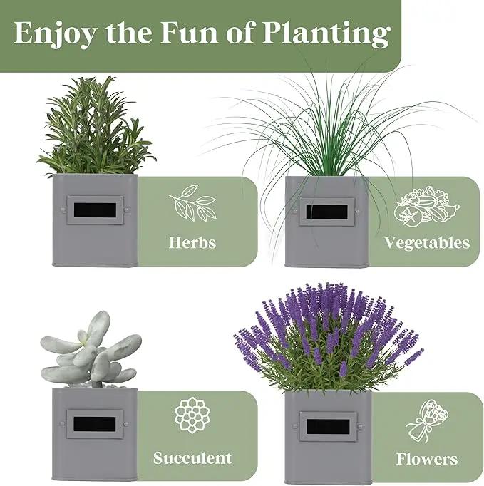 PERFNIQUE Indoor Herb Garden, Herb Garden Planter Set with Tray, Farmhouse Indoor Plant Pots, Windowsill Herb Garden with Drainage(Planter only) for Indoor/Outdoor, Window Pots(Grey) by GreenHaven Gardens