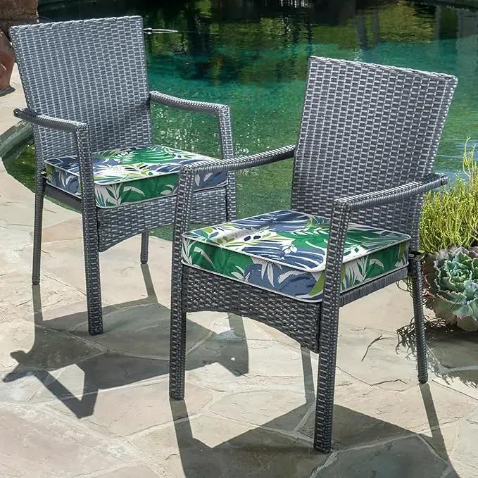 LVTXIII Patio Chair Cushions 19"x19"x3", Water-Repellent Outdoor Seat Cushions for Patio Furniture, Square Chair Pads with Ties for Home Garden Decoration, Set of 2, Islamorada Blue Green by GreenHaven Gardens