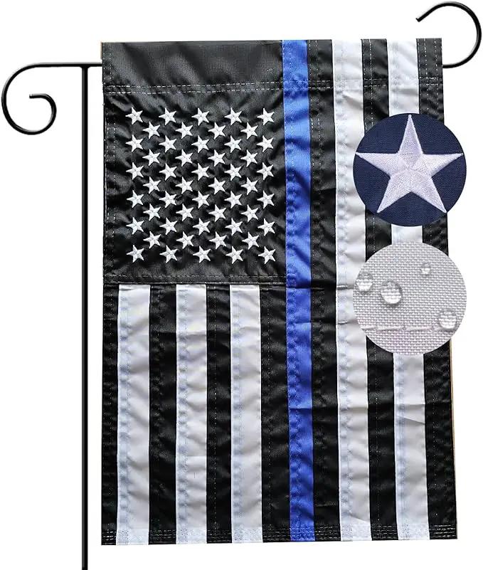 US Embroidered Thin Blue Line Garden Flag Double Sided 12x18 Inch American Police Yard Lawn Garden Flags Banner Heavy Duty Vivid Color by GreenHaven Gardens