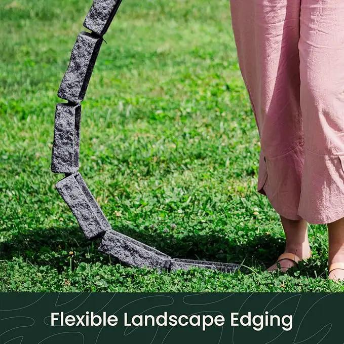 Beuta Landscape Edging | Garden Edging Border | Faux Stone Bricks for Lawn edging, Flower beds, Pathways & Yard Edging– 4 Packs | Each Section Has 6 Bricks 48"L x 4"W x 2.25"H | 12 Spikes |Charcoal by GreenHaven Gardens