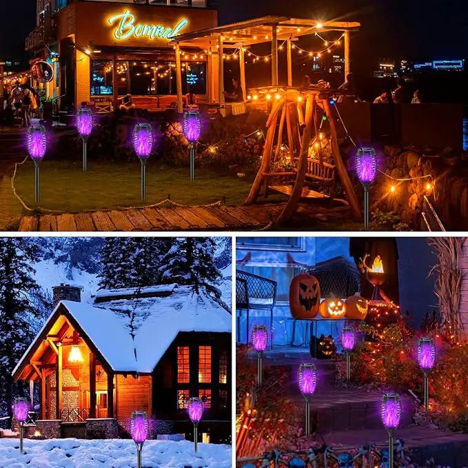 Purple Solar Lights Outdoor, 8 Pack Solar Flicker Flame Torch Lights Waterproof 12 LED Mini Tiki Torch Lights for Outside Landscape Garden Pathway Dusk to Dawn Auto On/Off by GreenHaven Gardens