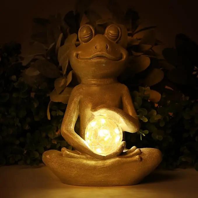 halpssfm Solar Meditating Yoga Frog Statue - Housewarming Gifts for Women/Mom - Zen Garden Figurines for Lawn, Patio, Yard, Porch Decor - Gift Ideas by GreenHaven Gardens