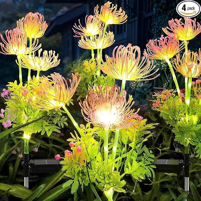 Solar Garden Lights Outdoor, 4 Pack Solar Flowers Lights,12 Head Waterproof Flower with Glowing Stems, Outdoor Solar Light for Yard, Pathway, Garden Decor & Gardening Gift by GreenHaven Gardens