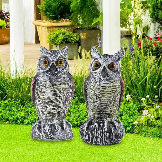 Hedoc 2 Pack Fake Owl Decoys to Scare Birds Away from Gardens and Rooftop, Long-Eared Owl Bird Deterrents, Nature Scarecrow Plastic Owls Pest Repellent, Owl Statue for Garden Decor, Yard Decoration by GreenHaven Gardens