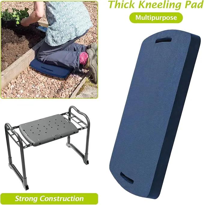 ikkle Garden Kneeler and Seat Gardening Stool Kneeler Folding Gardening Bench with Thicker Detachable Kneeling Pad and Tool Store Pouches (Blue) by GreenHaven Gardens