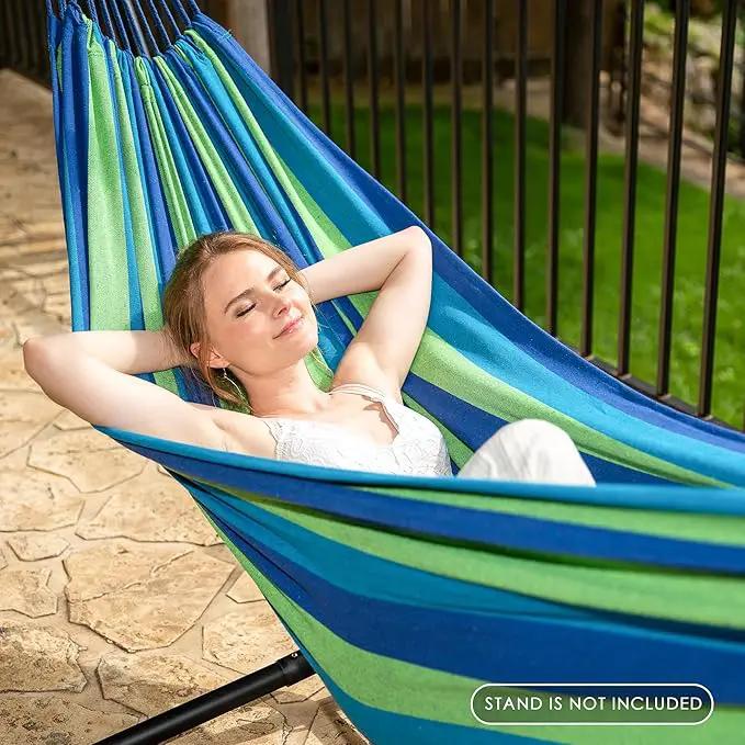 SUNCREAT Portable Tree Hammock, Double Hammocks 2 Person with Outer Bag, Blue Stripe by GreenHaven Gardens