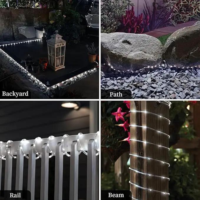 Solar Outdoor Rope Lights, 66ft 200leds Solar Powered Rope Lights Outdoor, 8 Modes Dimmable/Timer Remote String Light 3.7V/1200mAh Rope Solar Lights Outdoor Waterproof for Garden Decor, White by GreenHaven Gardens