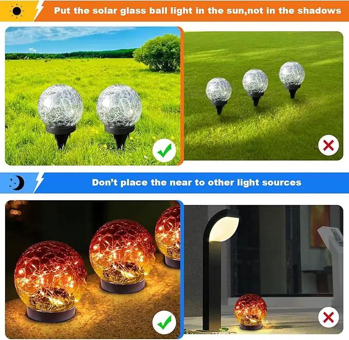 Solar Globe Lights Outdoor Waterproof-Solar Balls-Solar Garden Lights-Solar Orbs for Outside 2 Pack Cracked Glass Ball for Lawn Patio Yard Backyard Decorations by GreenHaven Gardens