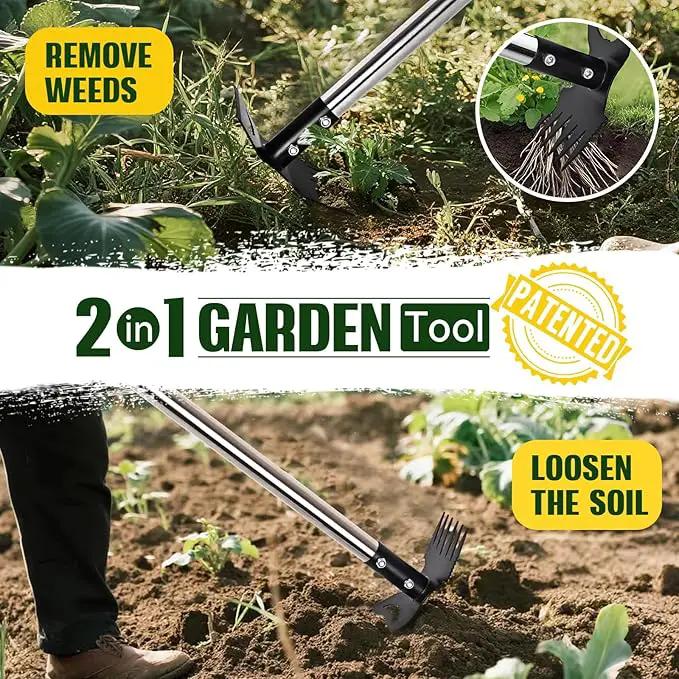 Weed Puller Tool with Long Handle - 58" Manual Weeder Remover Tool, 2 in 1 Hand Weed Rake and Garden Hoe for Gardening, Heavy Duty Uprooting Weeding Pull for Yard, Lawn, Patio and Garden by GreenHaven Gardens