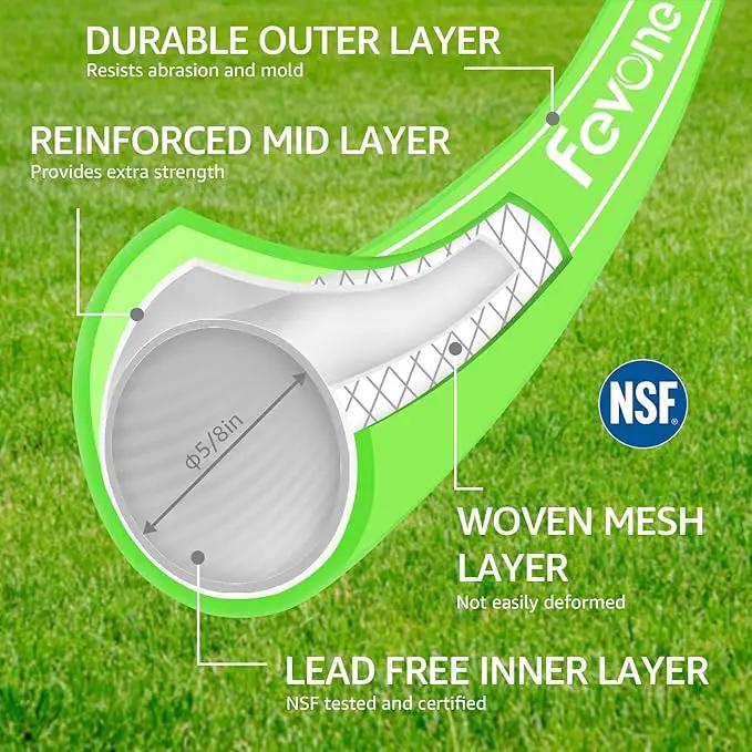 Fevone 100 ft Garden Hose, Heavy Duty Water Hose, Hybrid Polymer, Kink Resistance, Flexible, Durable, Leak Free, Aluminum Fittings, 3/4" GHT, 5/8" ID, 600 Psi, Drinking Water Safe by GreenHaven Gardens