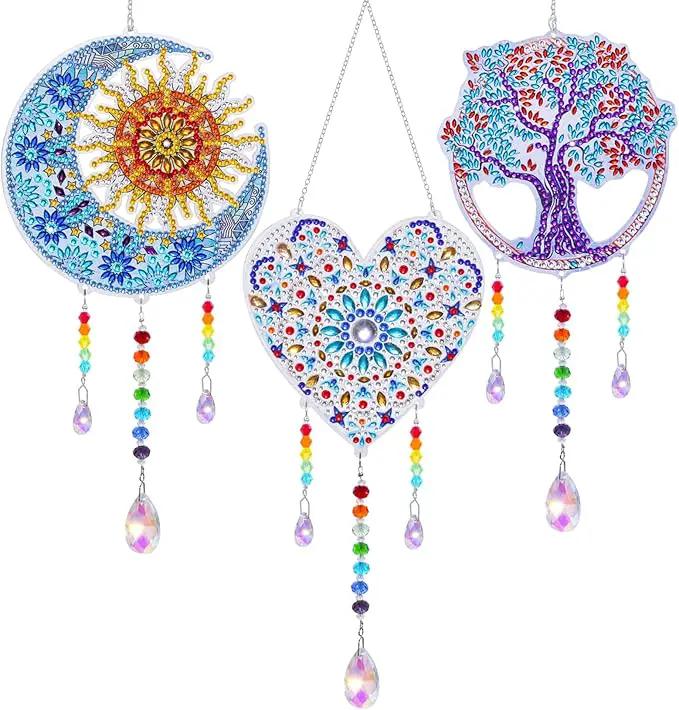 3 Pack Diamond and Painting Suncatcher Window Hanging Ornament Crystal Window Garden Decor DIY Kits for Beginners Adult Kids -Tree, Moon, Heart by GreenHaven Gardens