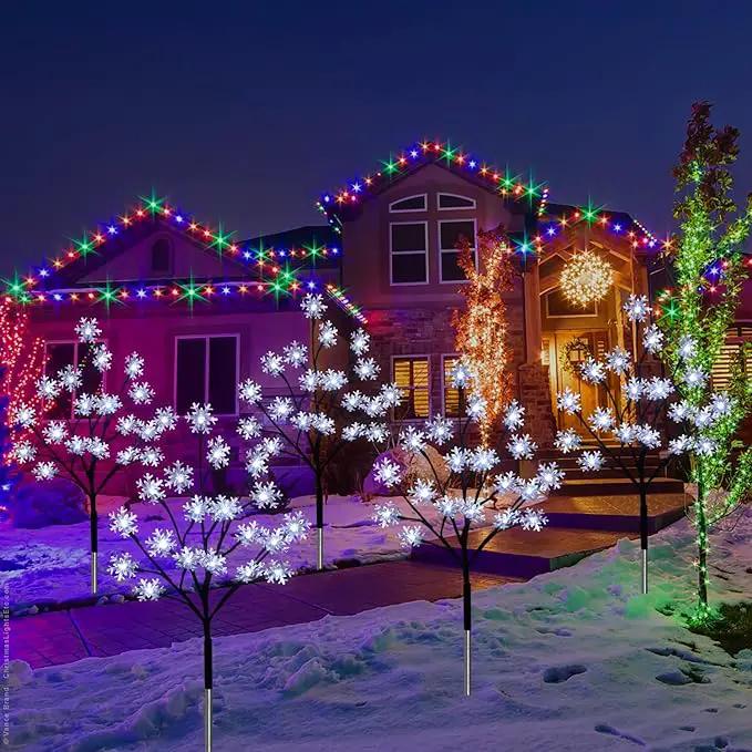 4-Pack 80LED Solar Snowflake Stake Lights - 8 Modes, Waterproof Outdoor Christmas Decorations for Garden, Yard, Pathway, Walkway by GreenHaven Gardens