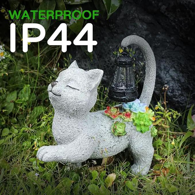 Solar Garden Outdoor Statues Cat with Succulent Solar Lantern, Lawn Decor Kitten Figurine for Patio Balcony Yard, Yard Unique Christmas Birthdays Gift for Mom Grandma by GreenHaven Gardens