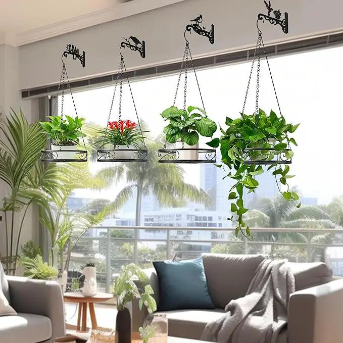 4-Pack 10 Inch Aesthetic Plant Hanger Indoor and Outdoor – Metal Hanging Plant Bracket with Hummingbird Pattern – Heavy Duty Plant Hooks for Hanging Flower Baskets, Bird Feeder, Wind Chime, Lantern by GreenHaven Gardens