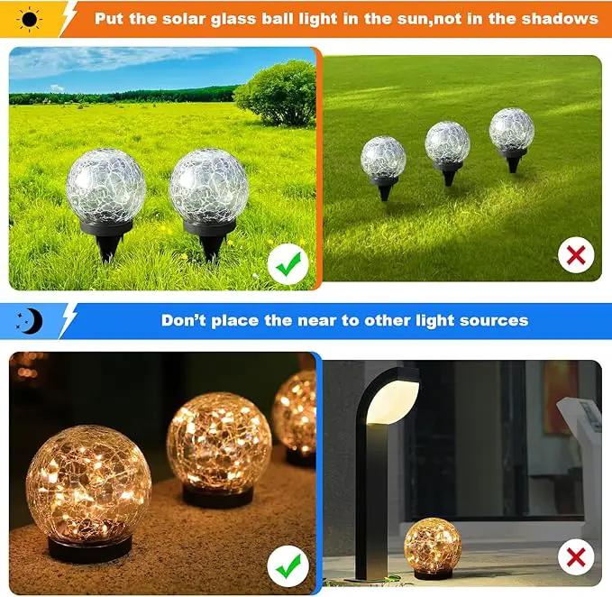 Solar Globe Lights Outdoor Waterproof-Solar Balls-Solar Garden Lights-Solar Orbs for Outside 2 Pack Cracked Glass Ball for Lawn Patio Yard Backyard Decorations by GreenHaven Gardens