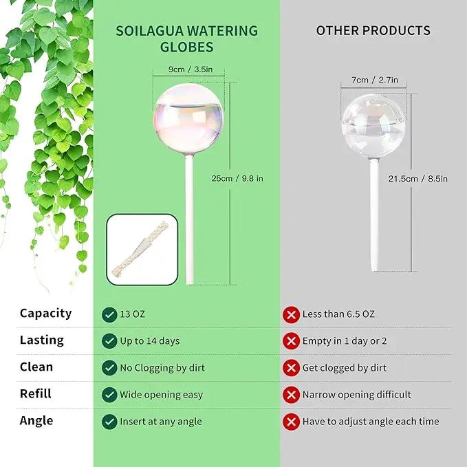 13 oz Up to 2 Weeks Extra Large Plant Self Watering Globes, Light Iridescent Glass Water Bulb Indoor Outdoor, Plant Waterer Self-Watering Stakes,Vacation Plant Thing for Plant Parents, 4 Pack by GreenHaven Gardens