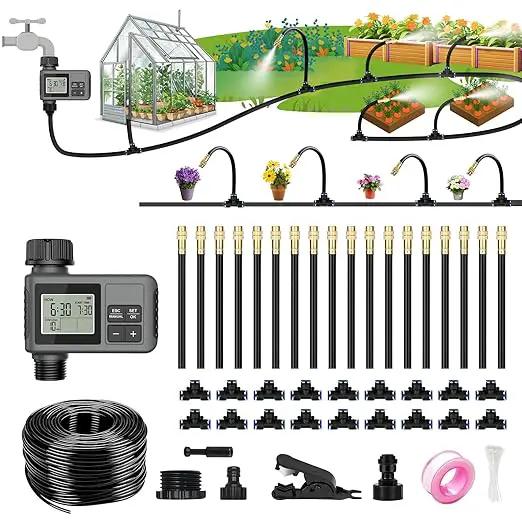60FT Drip Irrigation System with Water Timer – Automatic Garden Watering Kit with 360° Bendable Hose & Adjustable Nozzles, Smart Irrigation System for Greenhouse, Lawn, Yard & Plants by GreenHaven Gardens