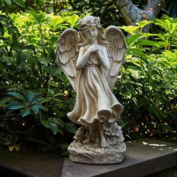 Garden Angel Figurines, Light Up Praying Angel Statues Outdoor Statue with Solar LED Lights for Patio, Lawn, Cemetary Grave Decoration, Sympathy Gift, 16.9" H by GreenHaven Gardens