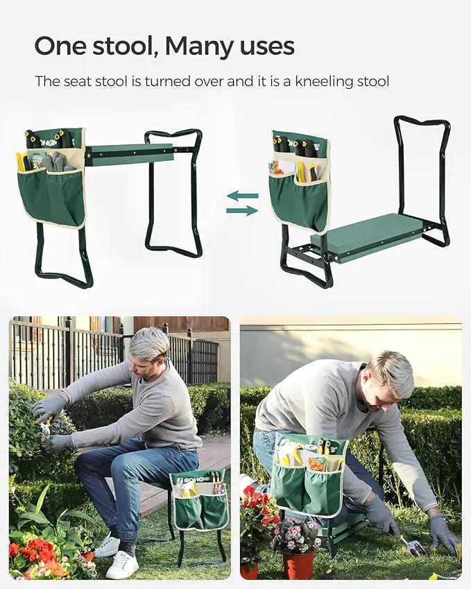 SONGMICS Garden Kneeler and Seat, Multifunctional Garden Kneeling Bench, Gardening Gifts for Women Men, Folding Gardening Stool, with 2 Tool Bags, 8-Inch Wide Kneeling Pad, Dark Green UGGK060L01 by GreenHaven Gardens