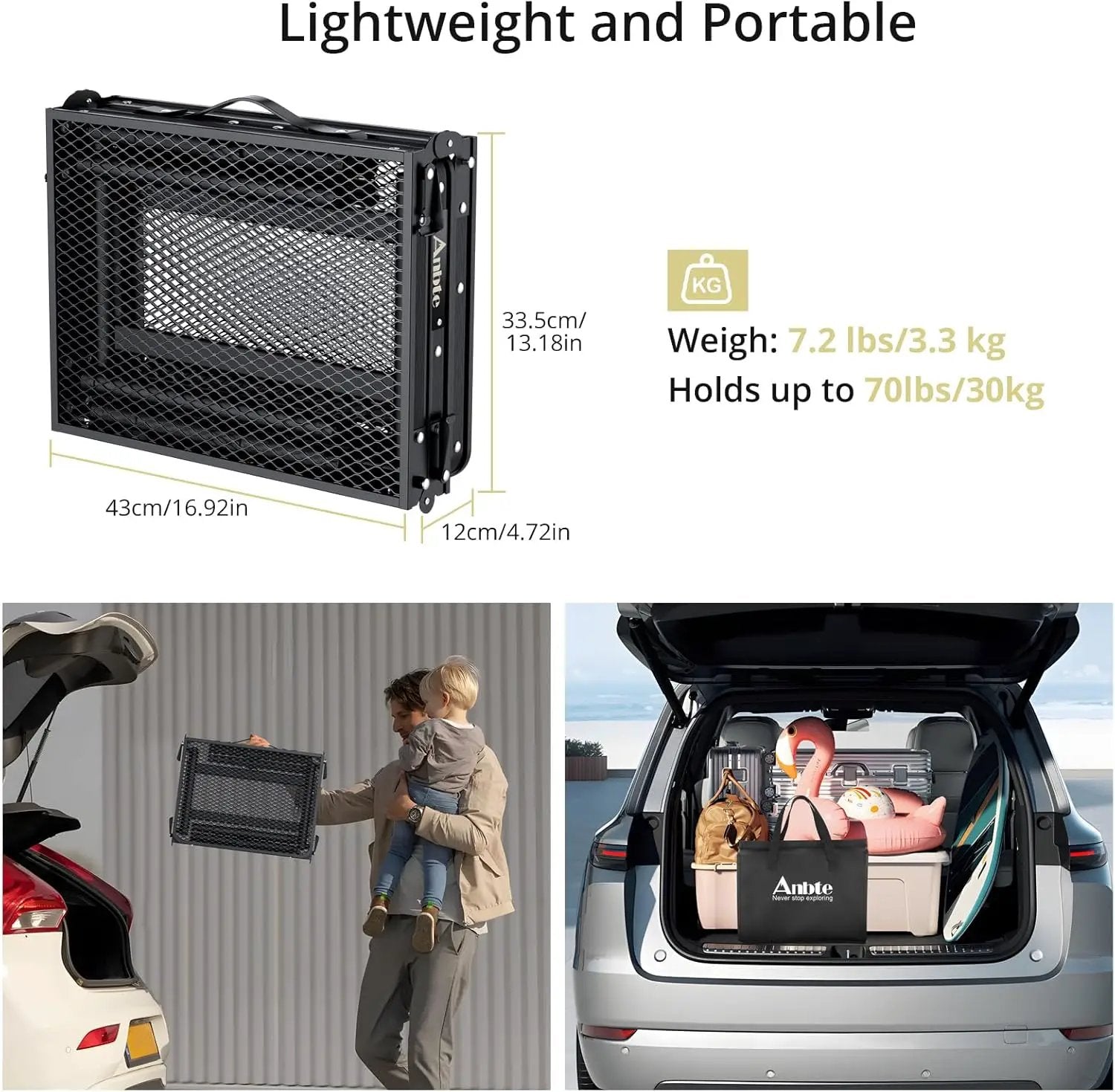 Folding Grill Table, Aluminum Camping Table Adjustable Height Max 27.5" Picnic Table Outdoor Table, Lightweight, Portable Handle for Travel Cooking BBQ Picnic, 35" x 16", Black by GreenHaven Gardens