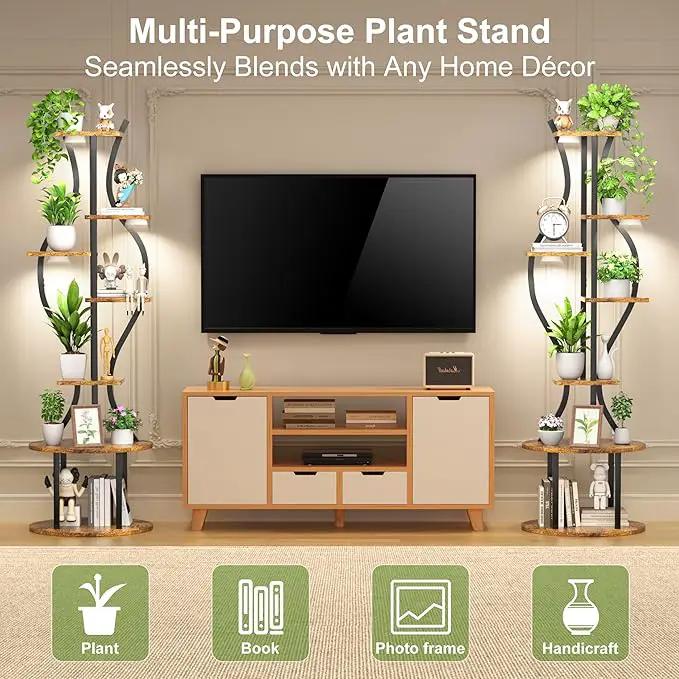 Plant Stand Indoor with Grow Lights, 7 Tier Tall Metal Plant Shelf for Multiple Plants, 55″ Lighted Plants Shelves Corner Flower Holder, Vase Shape Plant Display Rack for Home Living Room Patio by GreenHaven Gardens