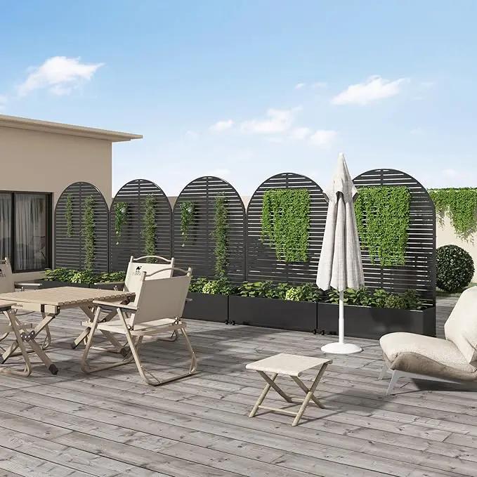 Casaphoria Metal Raised Garden Bed with Trellis and Wheels, 72"x35"x16" Arched Planter Box for Climbing Plants, Vegetables & Vines, Features Drainage Holes and Privacy Screen (Black-Louvered) by GreenHaven Gardens