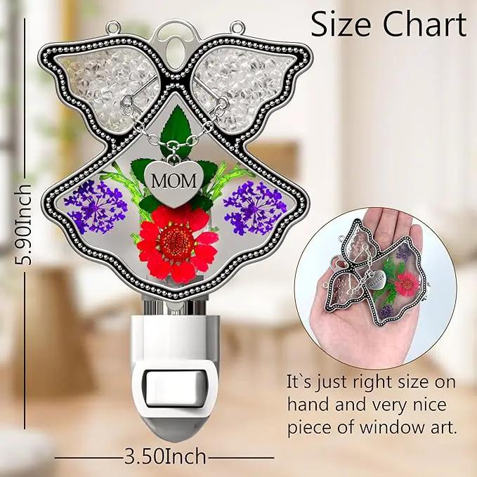 KY&BOSAM Night Light Mom Stained Glass Angel Night Lights Plug Into Wall with Real Flower in Glass and Metal Charm Night Light for Nursery Bedroom Bathroom Decorative Accent Lite Elegant Home Decor by GreenHaven Gardens