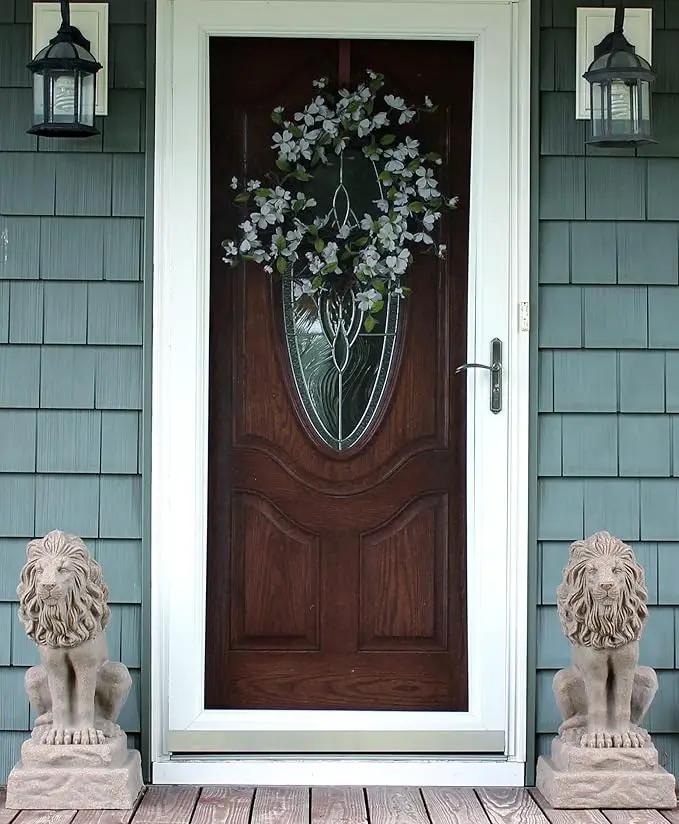 EMSCO Group Guardian Lion Statue – Natural Sandstone Appearance – Made of Resin – Lightweight – 28” Height by GreenHaven Gardens