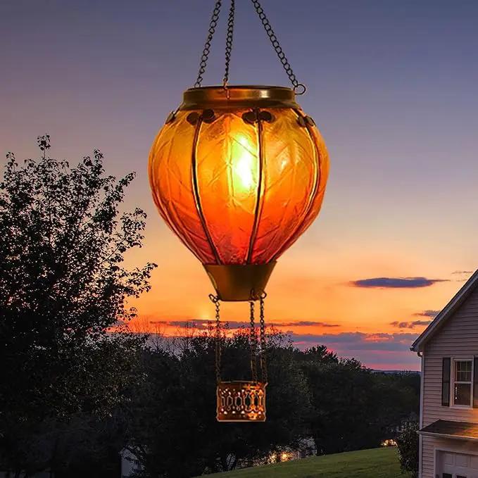 pearlstar Hot Air Balloon Solar Lantern with Flickering Flame Light Outdoor Solar Hanging Lights Waterproof for Garden Yard Farmhouse Patio Outside Decoration, Stained Glass Gradient Orange by GreenHaven Gardens
