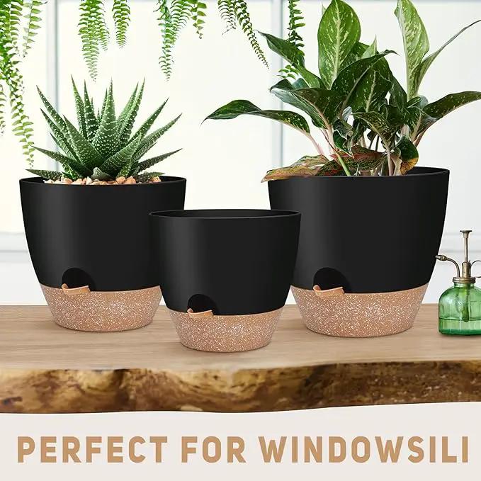 12" 10" 9" Large Self Watering Plant Pots, 3 Pack Flower Pots Planters with Multi Mesh Drainage Holes for Indoor Outdoor Garden Plants and Flowers (Black) by GreenHaven Gardens