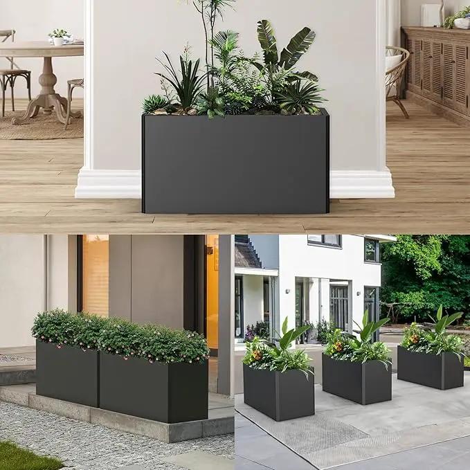 Outdoor Metal Planter Box - Rectangular Trough, All-Weather Durable with 4 Drainage Holes, 25x11x13 Inches for Porch & Patio, Black by GreenHaven Gardens