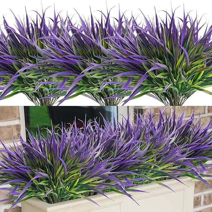 Uieke 28 Bundles Artificial Outdoor Plants UV Resistant Fake Grass Plants Faux Plastic Plants Greenery Shrubs for Home Garden Pathway Window Box Front Porch Cemetery Spring Summer Decor, Purple by GreenHaven Gardens