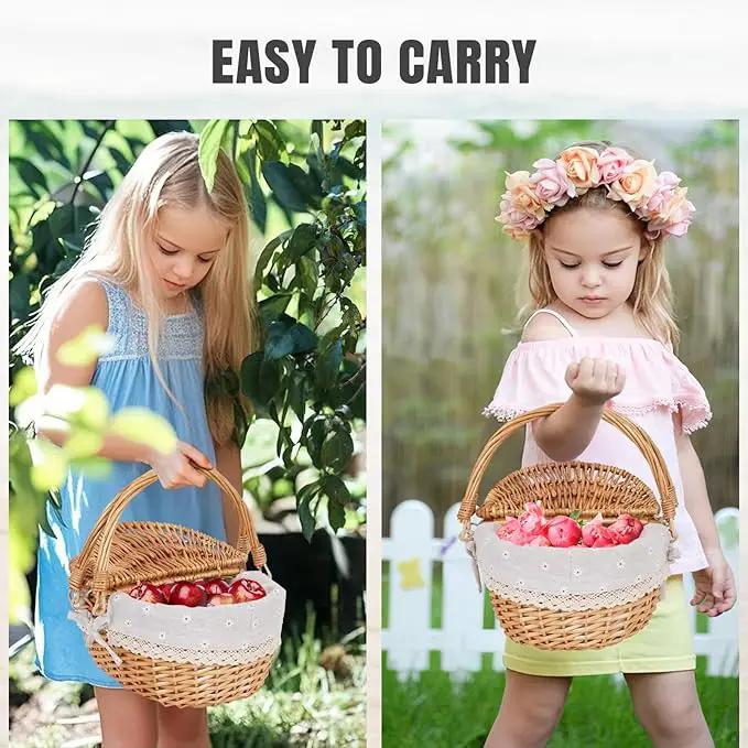 Happypicnic 12" Picnic Basket - Small Wicker Basket with Foldable Handle Lid & Removable Liner | Cute Picnic Basket Toy Empty for Kids, Gift, Halloween, Christmas, Valentines, Easter, Birthday, Flower by GreenHaven Gardens