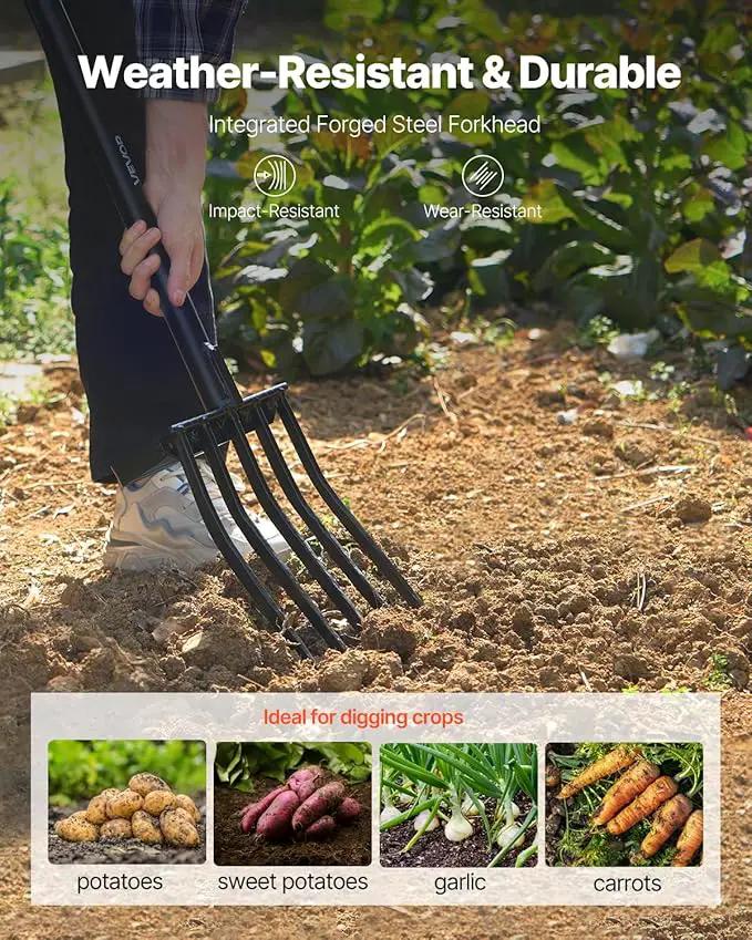 VEVOR Garden Fork, 5-Tine Gardening Pitchfork with Metal Handle, 41 in Heavy Duty Digging Fork with Y Grip, Forged Steel Spading Fork for Hay Potato Composting Transplanting Aeration by GreenHaven Gardens