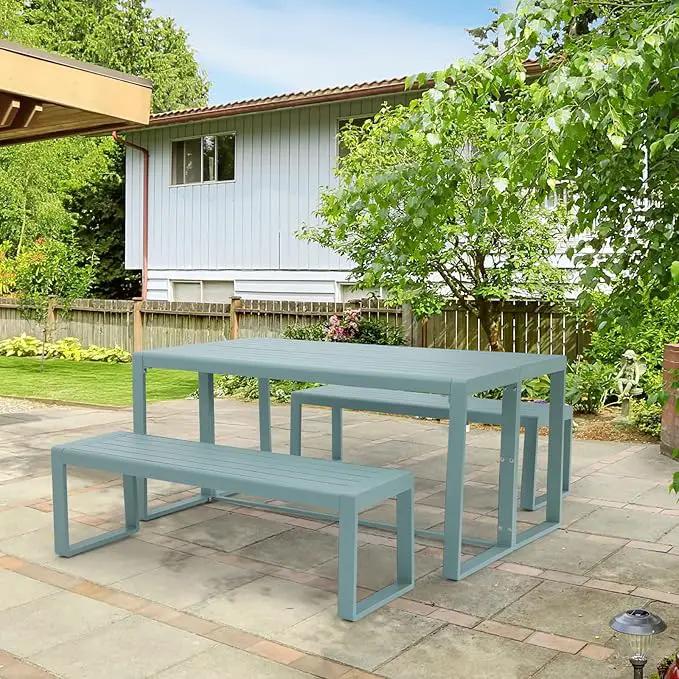 Aoodor 3-Piece Outdoor Patio Dining Set, Aluminum Furniture Set with 1 Rectangular Picnic Table and 2 Benches for Garden, Lawn, Yard by GreenHaven Gardens