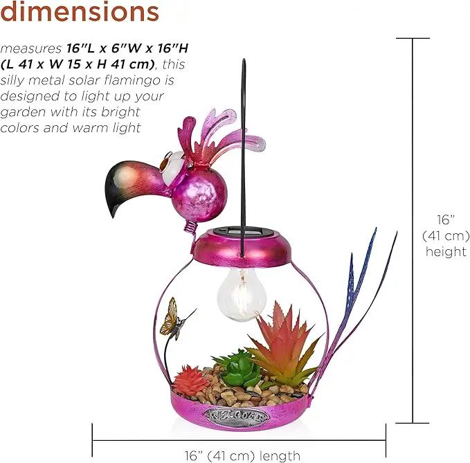 Alpine Corporation LYT288SLR-HH Solar-Powered Metal Flamingo w/Garden Enclosed LED Light, Solar Patio Décor, 16''H, Pink by GreenHaven Gardens