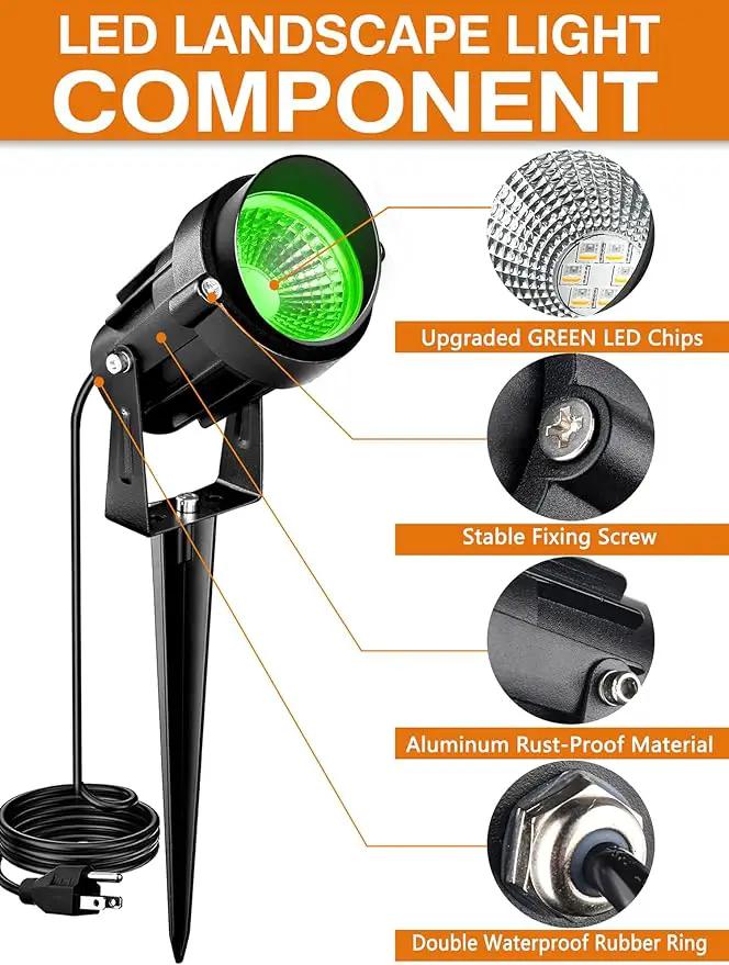 7W Green LED Landscape Lights, 110v 120V Plug in Landscape Lighting with IP66 Waterproof Halloween Christmas Spotlights for Garden Pathway Tree Pathway, 2 Pack by GreenHaven Gardens
