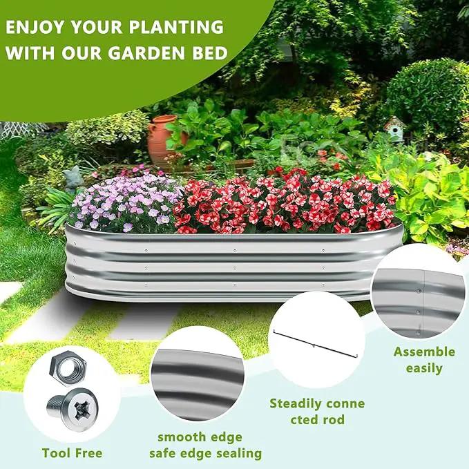 zizin 2 Pack Galvanized Raised Garden Bed Metal Oval Raised Garden Beds Outdoor Planter Box for Vegetables (12x2x1FT, Silver) by GreenHaven Gardens